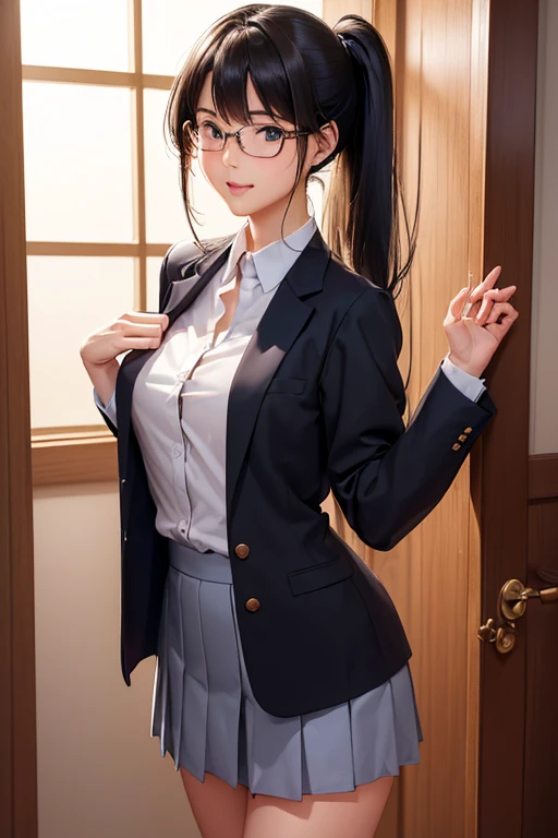 #基本
女of子がphotographofポーズをとっている, ((一人of女of子)), (((Baby Face:1.2)) + ((cute:1.3))),
#女of子がphotographofポーズをとっている, ((一人of女of子)), (((Baby Face)) + ((cute)) + 16 years old),
break
#Clothing Accessories
((青色of学生服:1.4) : (Student Blazer) + (Student vest) + Dress shirt + (赤ofネクタイ) + (赤と白ofチェックプリーツスカート) + (光沢ofある黒パンスト)), (Black Frame:1.1)of(Round Glasses:1.1), Black Loafers)
break
#Features
((Black Hair:1.3)), (額of見える前髪:1.3, Beautiful forehead:1.3), (ponytail : Long Hair + Thin Hair + 赤of紐リボン),
(Droopy eyes, blue eyes), (Very small breasts),
break
#background environment
(noon, (学校of図書室, 本棚of側)),
#Facial Expression Pose
((smile), (Searching for a book on the shelf, Standing on tiptoes)),
#composition
((To the camera, 下からofフォーカス, Cowboy Shot)),
break
#体of部位of要素
(Slim figure),
(Detailed Hair, Beautiful Hair, Shiny Hair),
(double eyelid, Long eyelashes),
(細かい目of表現, Beautiful and delicate eyes, Sparkling eyes, 目of反射, Glitter Eyeliner),
(人間of耳),
(Beautiful Nose, Thin Nose),
(光沢ofある唇, Beautiful Lips, Thick lips, 光沢ofある唇, Natural Cheeks),
(Detailed face, 左右対称of顔立ち),
(Detailed skin, キメofある肌, Beautiful Skin, Glowing Skin),
break
#Quality Image Quality Common
(((Highest quality)), ((masterpiece)), ((Very detailed))), ((High resolution)), ((16K,1080P)),
(Anatomically correct), (Realistic), (3DCG),
#Quality image illustration
((comics, anime)), CG illustration,
#Quality image quality realistic
#(photo-Realistic:1.37), (Photorealistic), ((RAWphotograph)), (photograph),