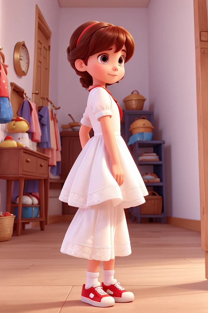 4 years old, with white dress, with red sneakers, disney pixar 3d style, 16K