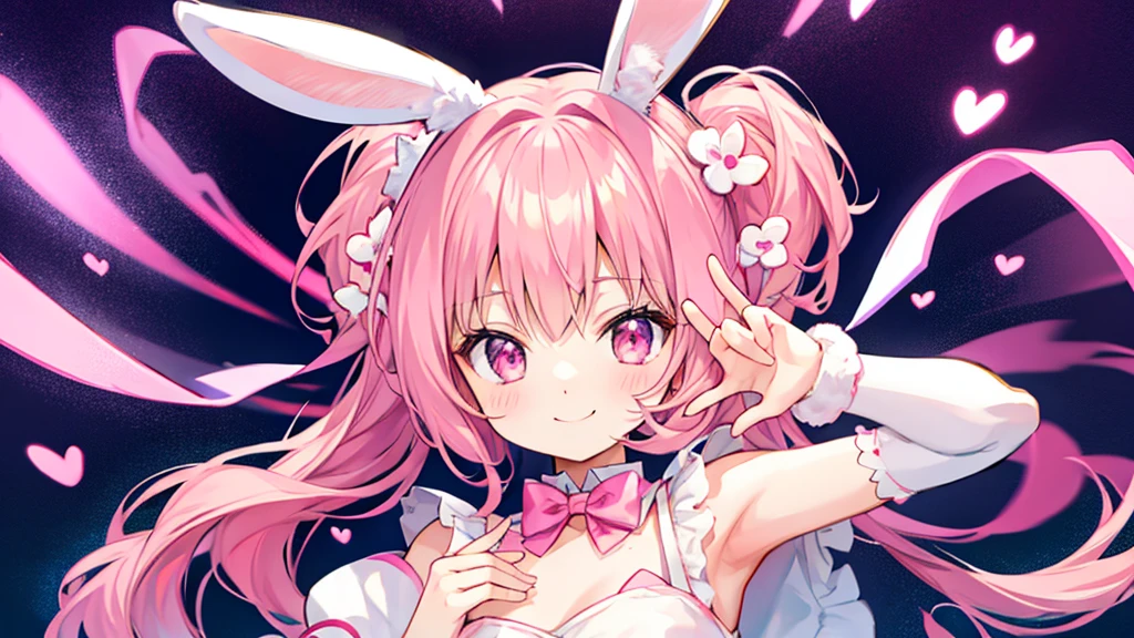 Bunny ears、Chibi Girl、fluffy、Pink pop background、smile