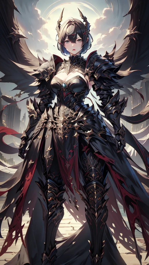 (masterpiece, 4K ,Super detailed:1.2), (anime:1), (Perfect quality), (anger), The whole body is shown, View Viewer, (((Adult body))), (((One Girl))), ((( Bob Short Hair ))), A knight with a perfect body, Beautiful and well-groomed face, Muscular body:1.4,A detailed breastplate, Gauntlet, Are standing