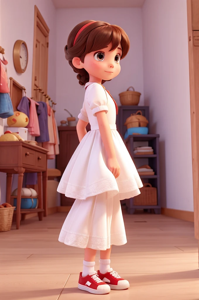 , with long white dress, with red sneakers, disney pixar 3d style, 16K