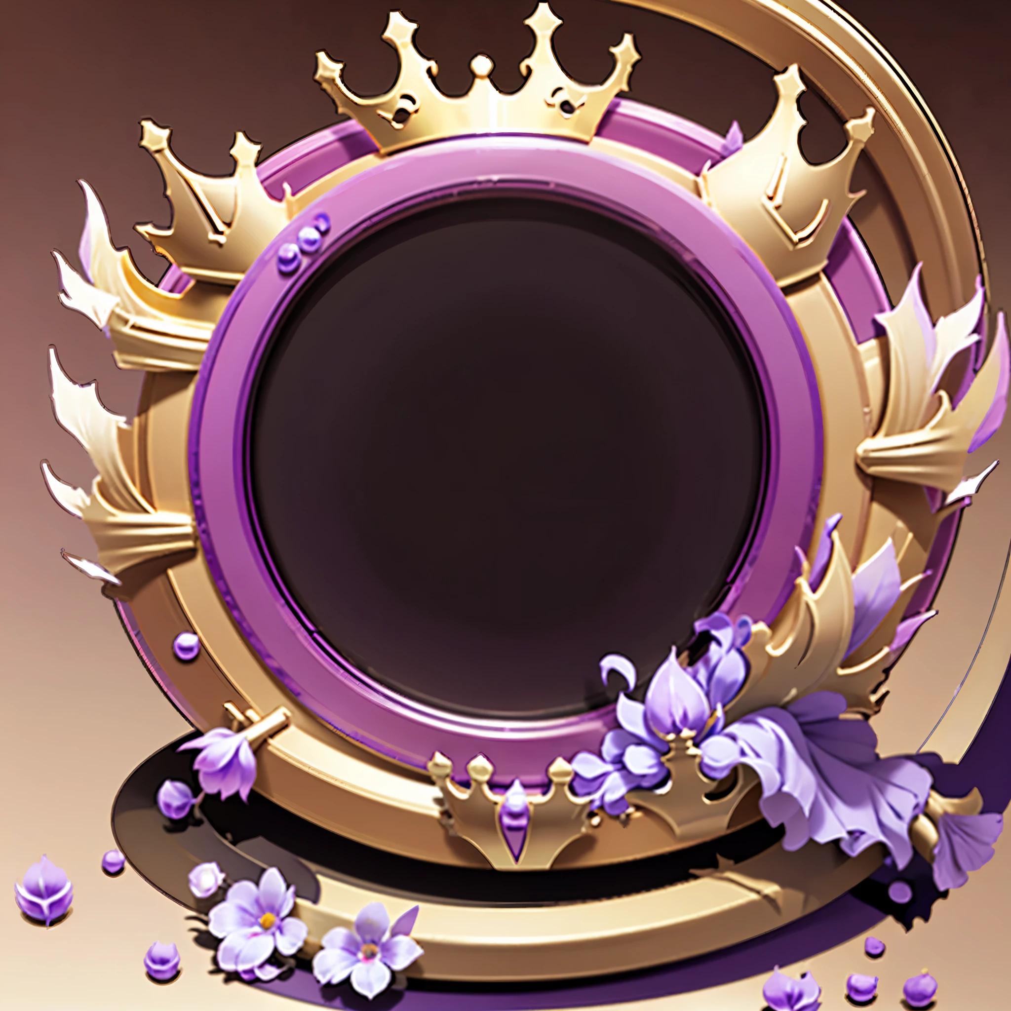 a close up of a purple circular frame with a crown on top. Vector style, vector illustration