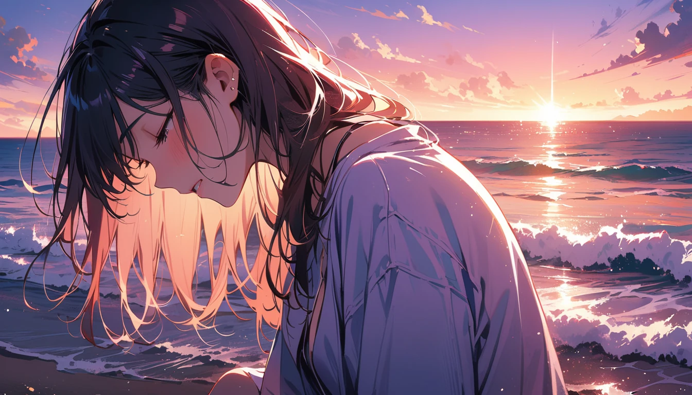 (masterpiece, Highest quality:1.2), 1 Girl, alone,Eyes open,Tropical atmosphere,Ocean,Are crying
