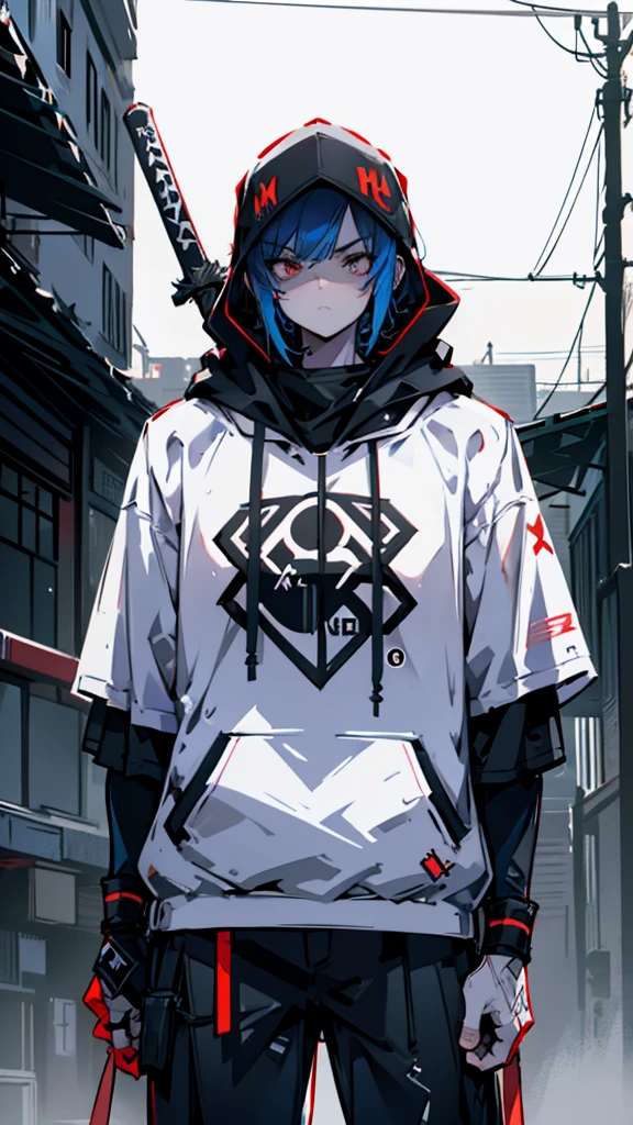Holding a baseball bat, Alley, Condescending Gaze, builtupnecklinehoodie, look down, Glare, baseball bat, cinematic lighting, UHD, best quality, highres, 8k