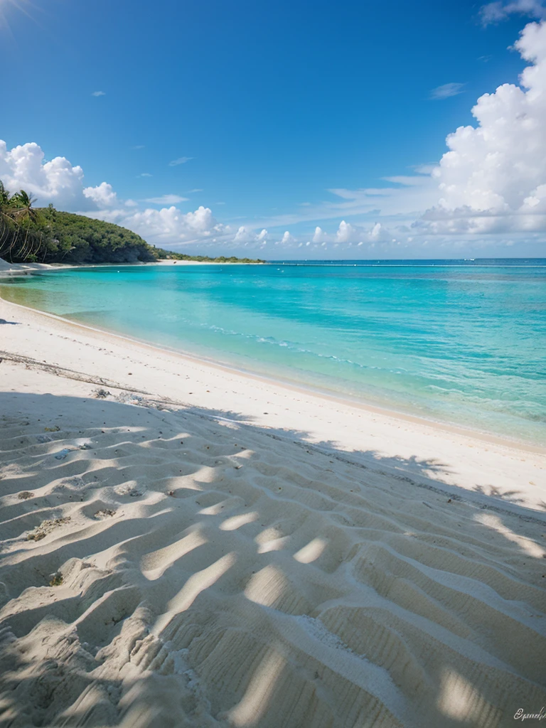 there is a beach with a white sand and blue water, crystal clear sea, crystal clear water, clear water, crystal clear blue water, clear blue water, white sand beach, white sandy beach, breath-taking beautiful beach, clear seas, extremely clear and coherent, sunny day at beach, paradise in the background, pristine and clean, clear and sunny, beautiful beach