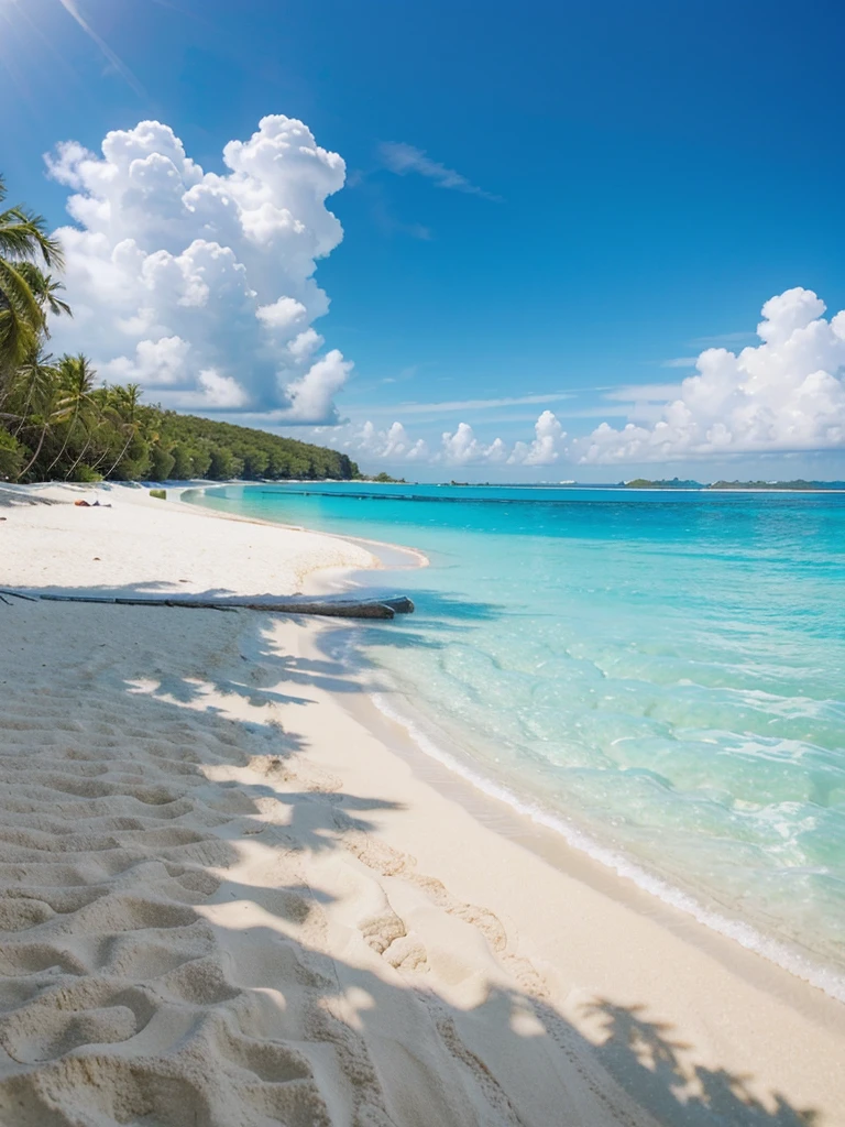 there is a beach with a white sand and blue water, crystal clear sea, crystal clear water, clear water, crystal clear blue water, clear blue water, white sand beach, white sandy beach, breath-taking beautiful beach, clear seas, extremely clear and coherent, sunny day at beach, paradise in the background, pristine and clean, clear and sunny, beautiful beach