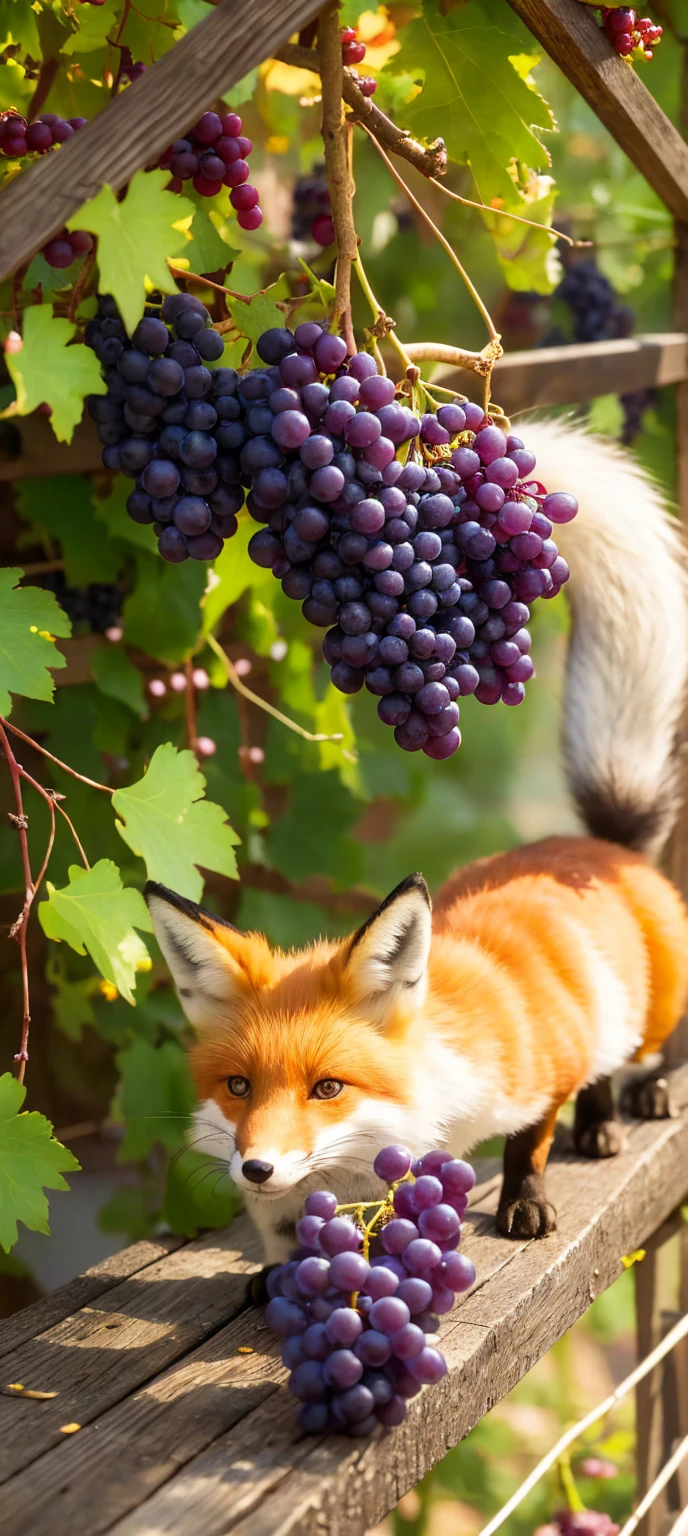 The Fox and the Grapes
 
　　The fox saw bunches of crystal clear grapes hanging on the grape rack.，Drooling，I want to pick it and eat it，But I can&#39;t pick it。Watched for a while，Left helplessly，He comforted himself as he walked.：“These grapes are not ripe.，It&#39;s definitely sour.。” 
　　This means that，Some people have little ability，Can&#39;t get things done，The excuse is that the time is not ripe.。