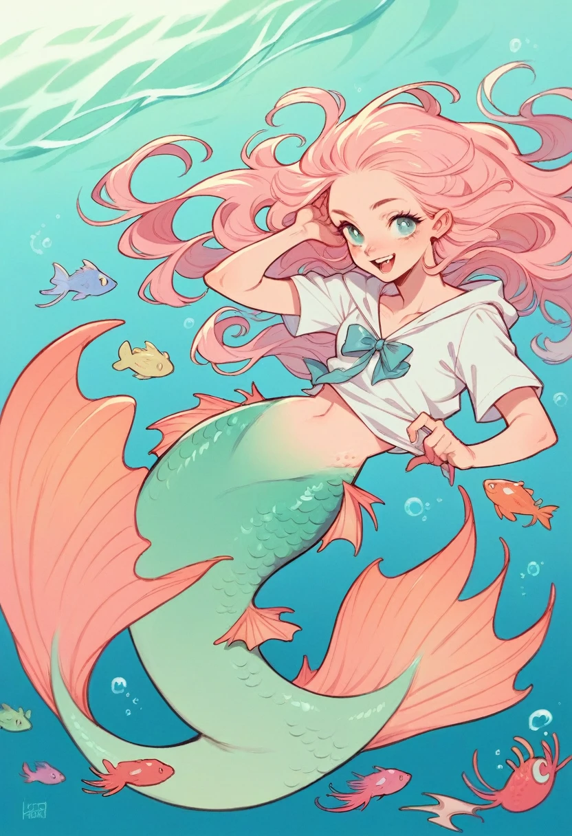 Girl, mermaid, pastel, sea, tropic