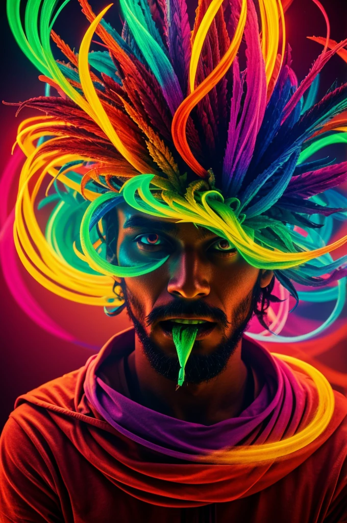 neo color psychedelic demon smoking cannabis 4k image