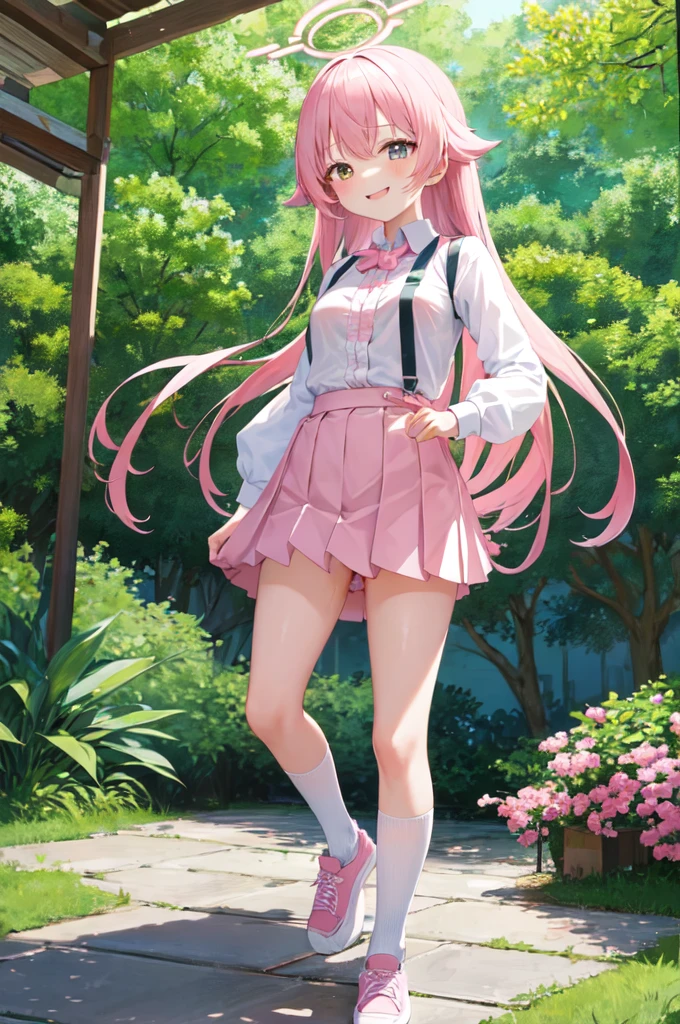 masterpiece, Highest quality, Very detailed, One girl, Hoshino, White shirt, Pleated skirt, smile, Are standing, Outdoor ,POV,Sex with men,Pussy,penis,Watery eye,Pee,Pink shorts,Pink Hair,Shirt opens.tits,Filmed in the toilet