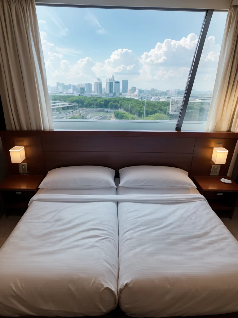 Top view of a white double bed in a love hotel