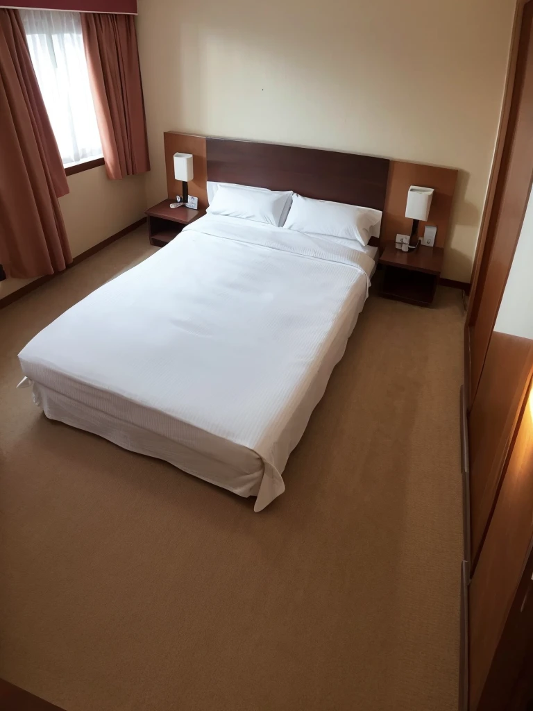 Top view of a white double bed in a love hotel
