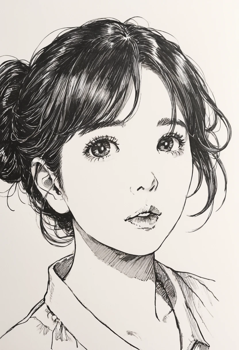 punctuation_9, punctuation_8_High above, punctuation_7_High above, punctuation_6_High above, outline, sp1t, monochrome, Hyper-detailed hatching, monochrome,best qualityer, high resolution, clean background, hight contrast, 1 girl, monochrome, hyper-detailed hatch shading, High abovepert body outline