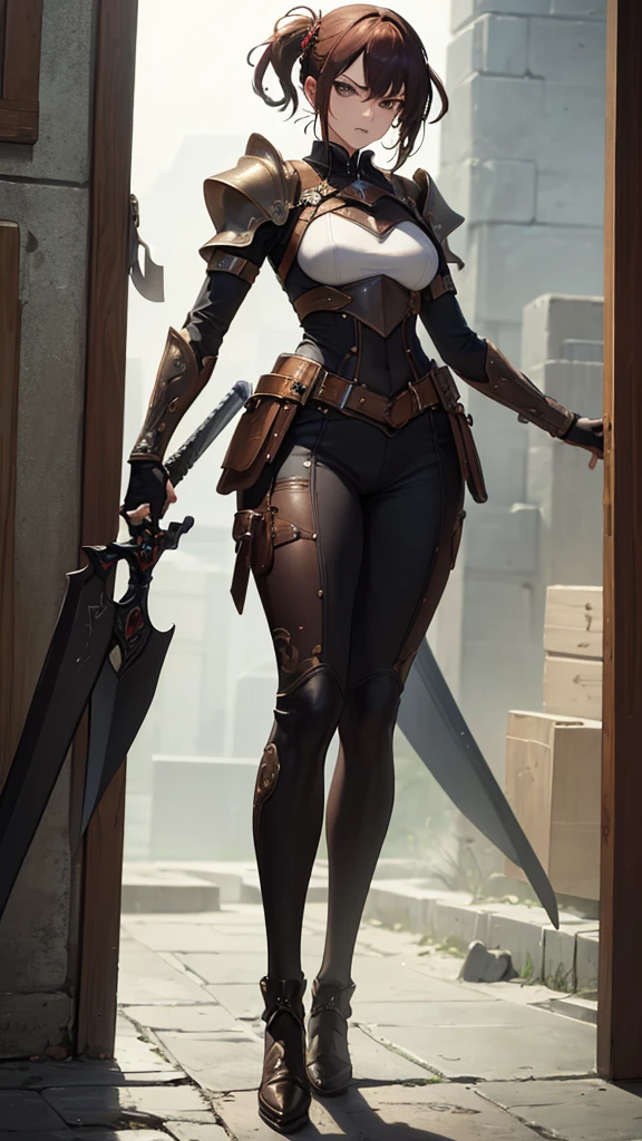 (masterpiece, 4K ,Super detailed:1.2), (anime:1), (Perfect quality), (anger), The whole body is shown, View Viewer, Holding a longsword, Adult women, tall, Full Body Art, Knight's full plate decorated armor, Silver Cape, Perfect detail, Desperate look, Ultra violent women, Powerfully々And, Muscular