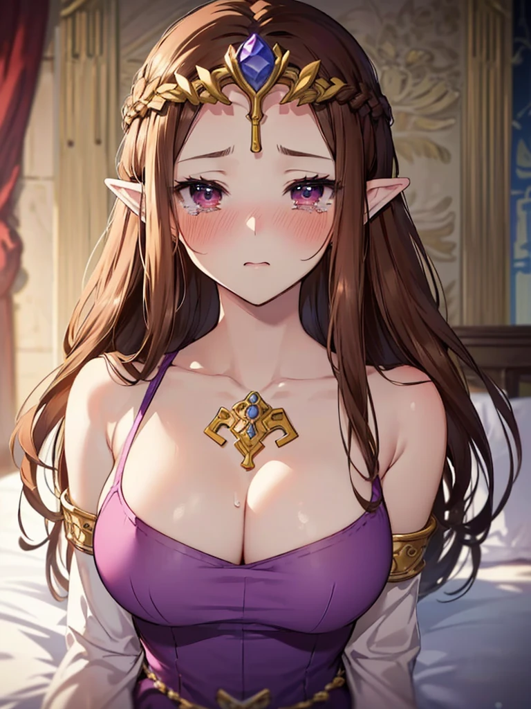 ((Very detailed and 美)),((Face close-up)),((((Exposed breasts)))),()),((Exposed shoulders)),(((()))),(Expressionless)),,((alone))Anime art style,masterpiece,(Highest quality), (Very detailedな),(とても繊細でbeautiful),(alone),(Detailed face ),(((Open both eyes))),(((((Mature Woman,Queen))))),((とてもbeautiful肖像画)),((crinoline)),,((Straight Long Hair),((tears)),((Open your mouth)),(((blush))),((Purple Blouse)),((Dark brown hair)),,Princess Zelda, ((Highest quality)), (Very detailed), ,(((constrained))),beauty,beautiful,Princess Zelda, Ticker,)),
((At the bed))Nintendo, The Legend of Zelda