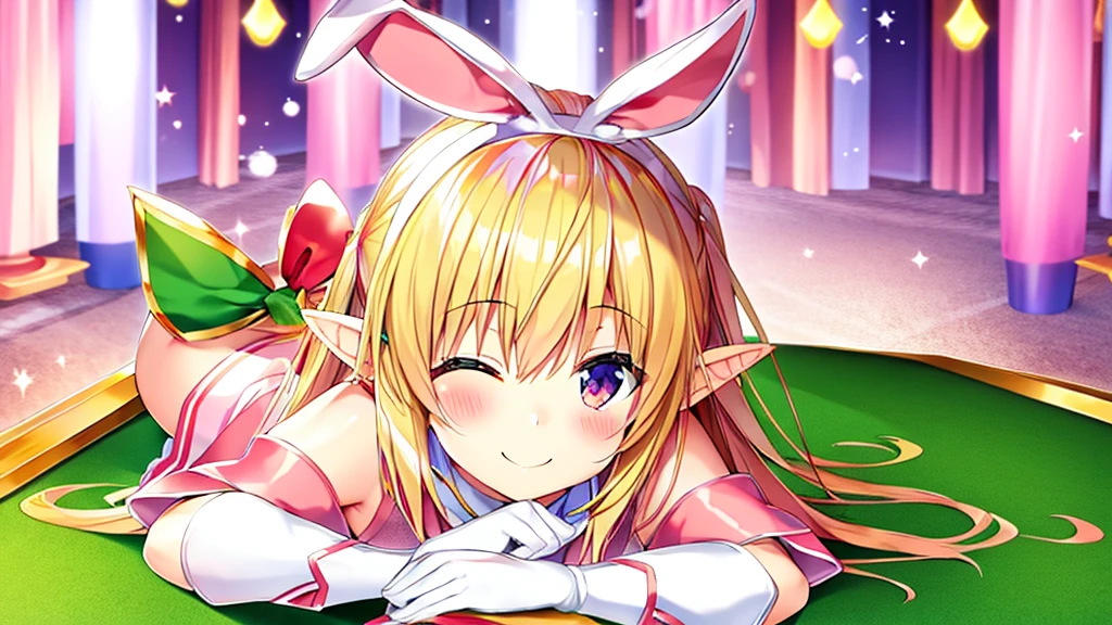 Bunny ears、Chibi Girl Elf、fluffy、Pink pop room、 smile