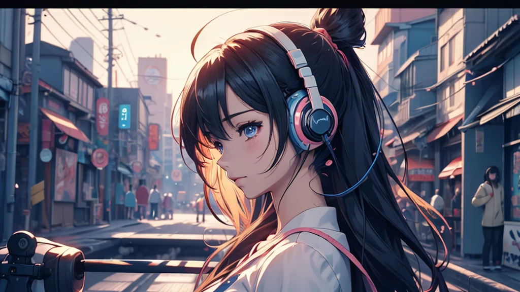 Woman wearing headphones, Anime Style 4 k, anime wallpaper 4k, anime wallpaper 4k, 4k anime wallpaper, anime art wallpaper 4k, anime art wallpaper 4k, Anime Style. 8k, Anime atmosphere, , Ultra HD Anime Wallpaper, Anime Art Wallpaper 8K, Anime Background,landscape、Emotional