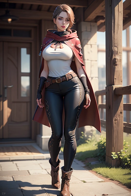 marci,full body,solo,cape,boots,belt,pouch,belt pouch,fingerless gloves,outdoors,
large breasts,pose,(pants,slim legs,long legs:1.4),
masterpiece,best quality,ultra detailed,highres,absurdres,
