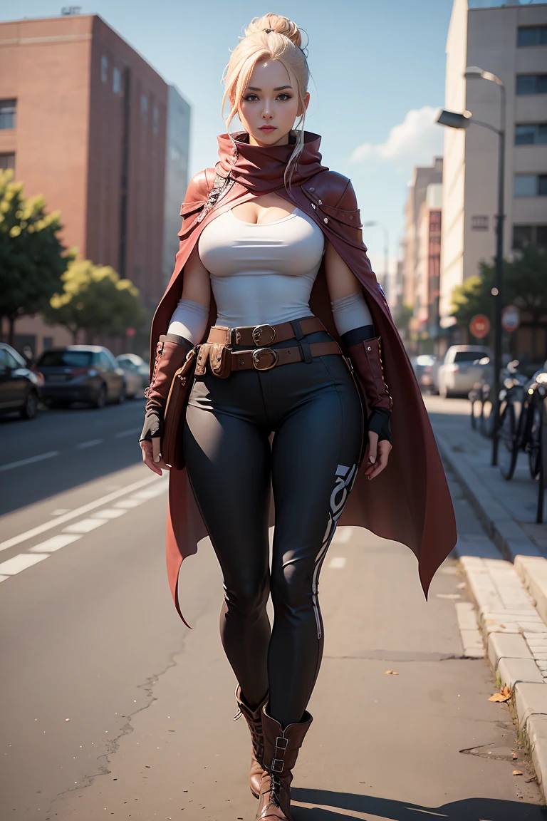 marci,full body,solo,cape,boots,belt,pouch,belt pouch,fingerless gloves,outdoors,
large breasts,pose,(pants,slim legs,long legs:1.4),
masterpiece,best quality,ultra detailed,highres,absurdres,
