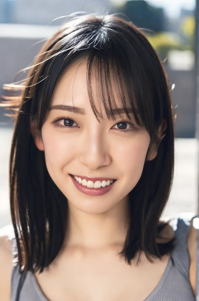 a woman,1 girl,black hair, hair bobbles, longeyelashes, solid circle eyes, light smile, mole under eye, piercing, light smile, shy, puckered lips, Surrealism, drop shadow, stereogram, ass pov, atmospheric perspective, depth of field, first-person view, f/1.8, 8K, super detail, ccurate, best quality, highres, best quality,full body,professional lighting,Cleavage
