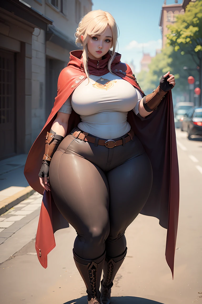 marci,full body,solo,cape,boots,belt,pouch,belt pouch,fingerless gloves,outdoors,
large breasts,pose,(pants,slim legs,(thick thigs:1.4),long legs:1.4),
masterpiece,best quality,ultra detailed,highres,absurdres,
