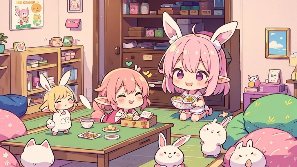 Bunny ears、Chibi Elf、Chill out、Pink and pop room、 smile