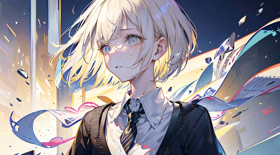 (Bob Cut Hair, Platinum Blonde Hair:1.2),(Wear a cardigan over a collared shirt:1.2),1 girl,Japanese,21 years old,(Small breasts:1.3),(Highest quality,masterpiece:1.3,超A high resolution,),(Ultra-detailed,Caustics),(Photorealistic:1.4,RAW shooting,)Ultra-Realistic Capture,Very detailed,High resolution 16K human skin close-up。 Natural skin texture、,Pores、、It needs to be detailed enough to be easily identifiable。 Skin should be even-toned and healthy looking。 Use natural light and colour, Sad expression, Looking at the camera, Perfect dynamic composition, Outdoor