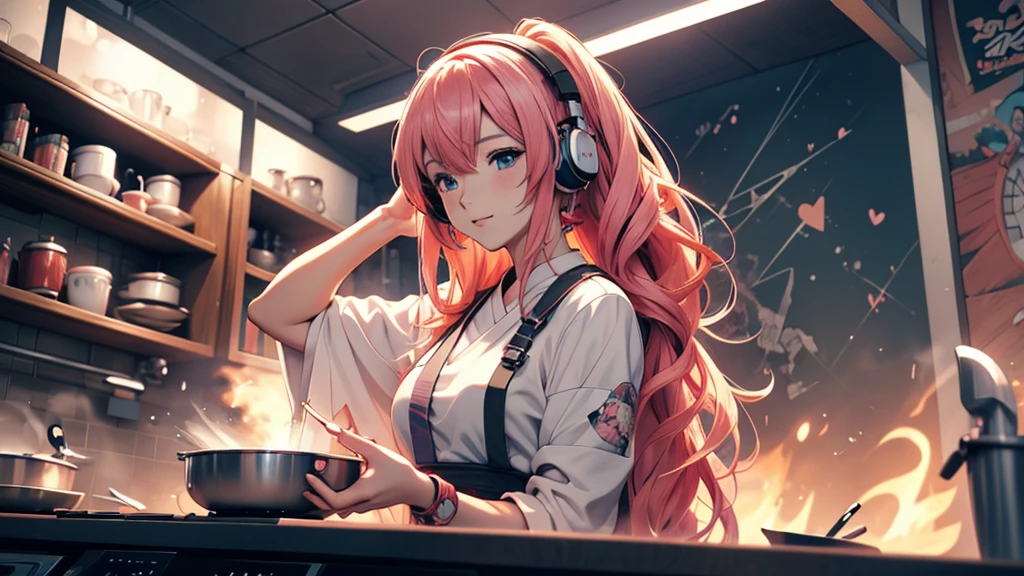 Woman wearing headphones, Anime Style 4 k, anime wallpaper 4k, anime wallpaper 4k, 4k anime wallpaper, anime art wallpaper 4k, anime art wallpaper 4k, Anime Style. 8k, Anime atmosphere, , Ultra HD Anime Wallpaper, Anime Art Wallpaper 8K, Anime Background,landscape、cooking、cooking