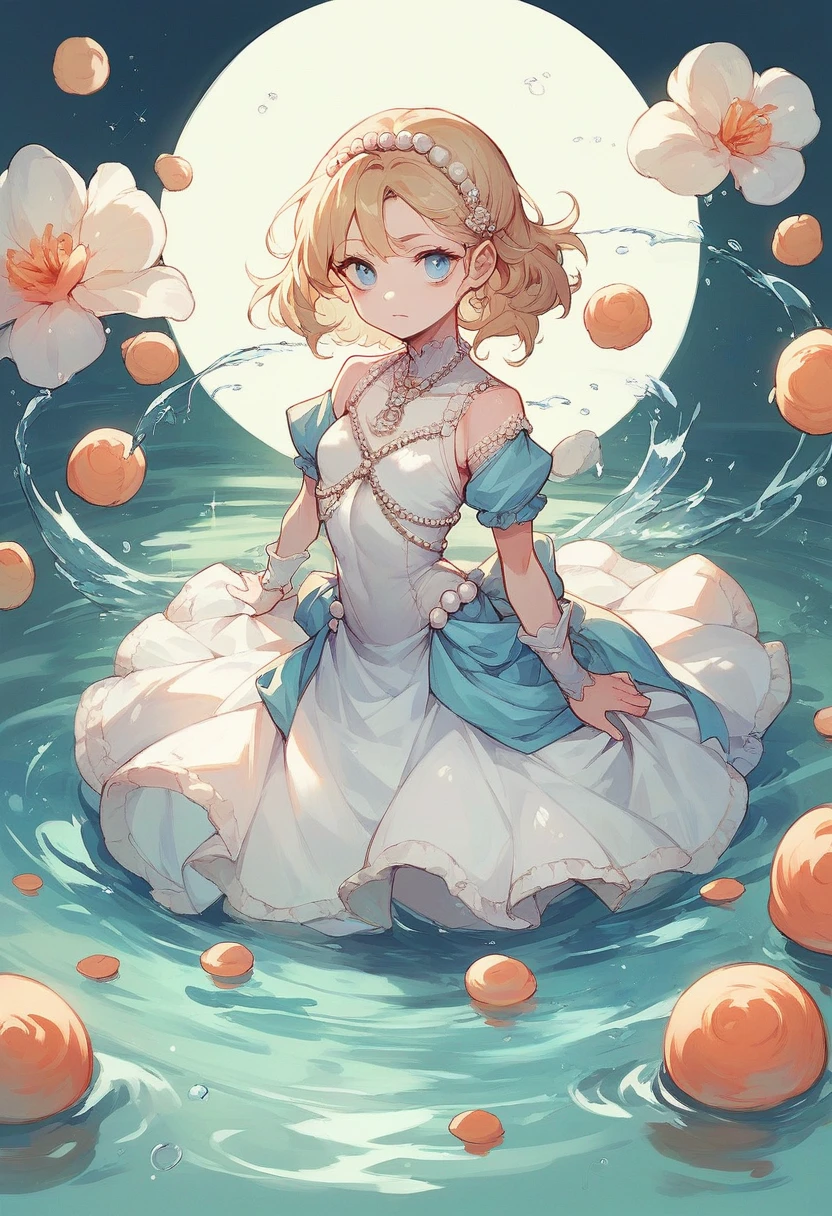 Girl, water, outfit, blue eyes, pearls