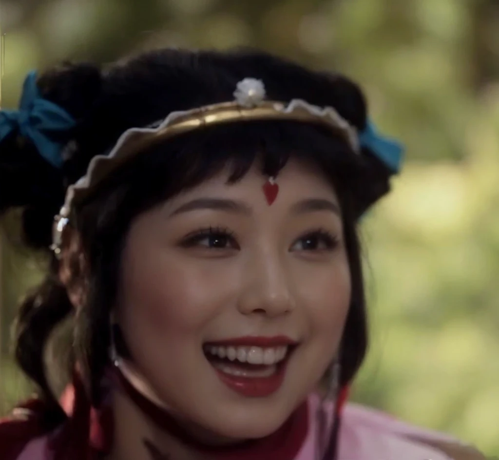 Laugh heartily，White skin，Red lipstick，Beauty