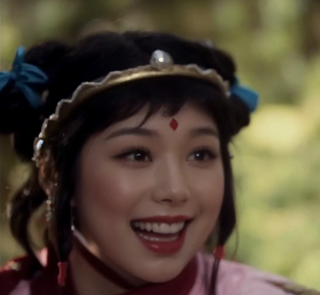 Laugh heartily，White skin，Red lipstick，Beauty
