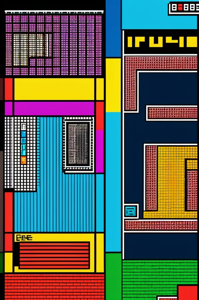The image style is reminiscent of pixel art with a modern, vibrant twist. Pixel art involves creating images with individual pixels as the basic units, often giving it a retro, video game-like appearance. The bold outlines, limited color palette, and the use of shading and highlights to create depth are characteristic of this style. The background grid and the overall composition contribute to a nostalgic, arcade game feel while maintaining a polished, contemporary aesthetic.