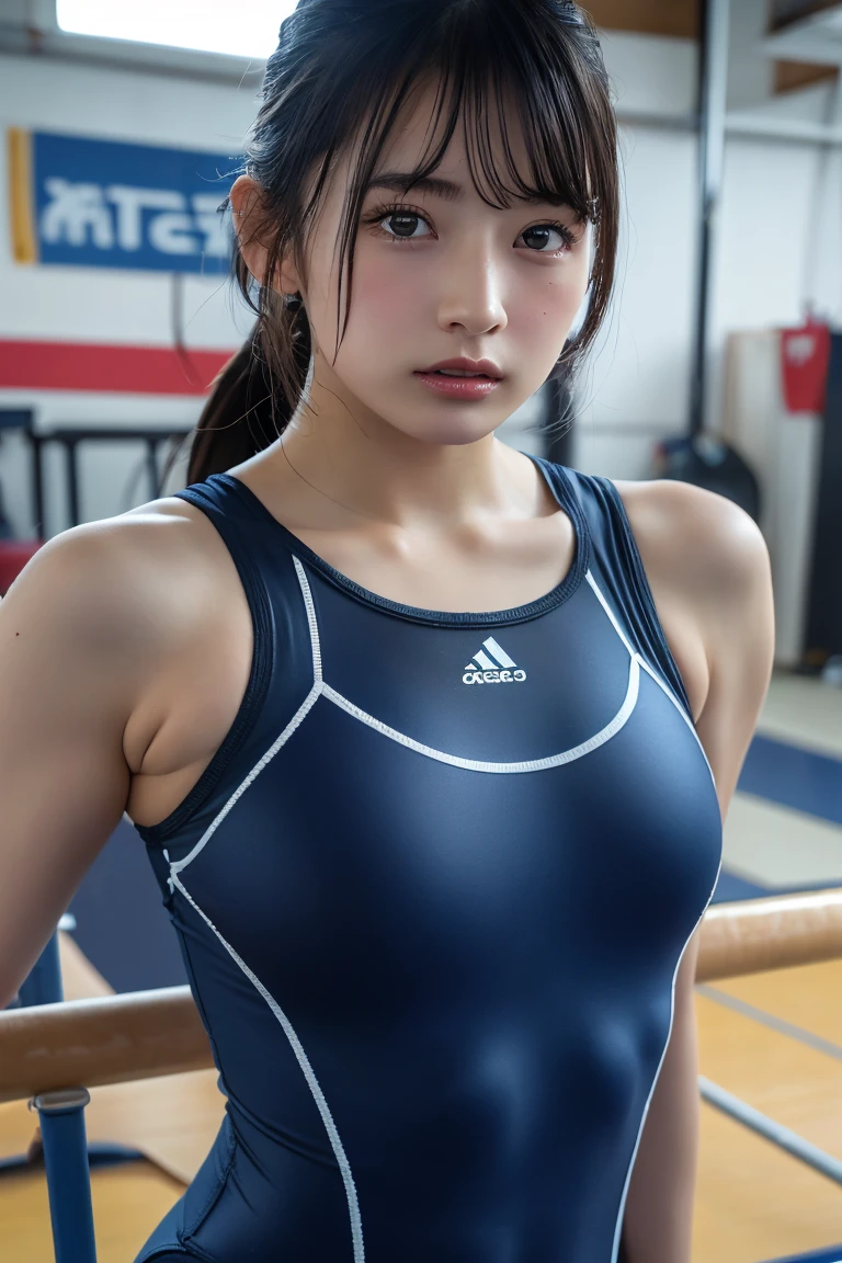 (8k, RAW Photos,Highest quality, High resolution:1.1), (Ultra-realistic:1.4),(Realistic, Realistic:1.3),The Beauty of Japan、((Upper Body:1.3))、Gymnastics Team - Flexible Leotards and Grips、Place your hands behind your back