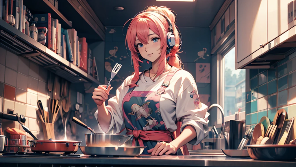 Woman wearing headphones, Anime Style 4 k, anime wallpaper 4k, anime wallpaper 4k, 4k anime wallpaper, anime art wallpaper 4k, anime art wallpaper 4k, Anime Style. 8k, Anime atmosphere, , Ultra HD Anime Wallpaper, Anime Art Wallpaper 8K, Anime Background,landscape、cooking、cooking
