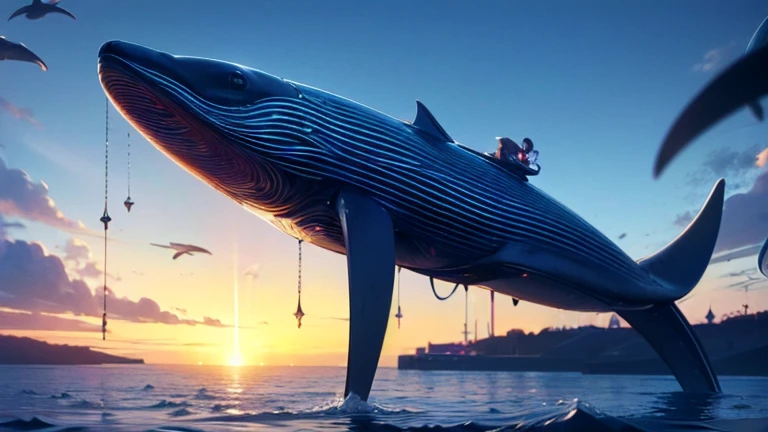 top quality, future world, State-of-the-art robot, detailed whale