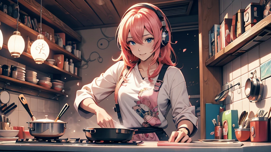 Woman wearing headphones, Anime Style 4 k, anime wallpaper 4k, anime wallpaper 4k, 4k anime wallpaper, anime art wallpaper 4k, anime art wallpaper 4k, Anime Style. 8k, Anime atmosphere, , Ultra HD Anime Wallpaper, Anime Art Wallpaper 8K, Anime Background,landscape、cooking、cooking