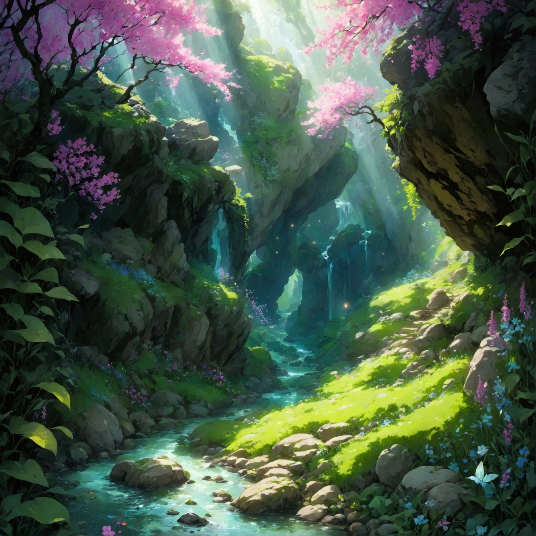 dim、forest、green、grassland、wood々、flower、Wind、river、stone、rock、cave、Remains、Fairy、spring、water、Light、magic、mystery