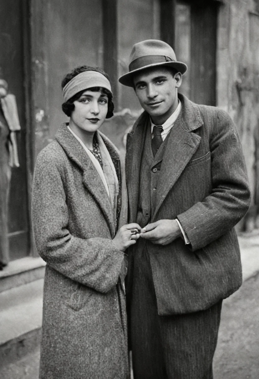 imagem ocorrendo na italia em 1920. Sad hug from 40-year-old mother and 17-year-old son. Imagem sem focar os rostos das pessoas. --auto