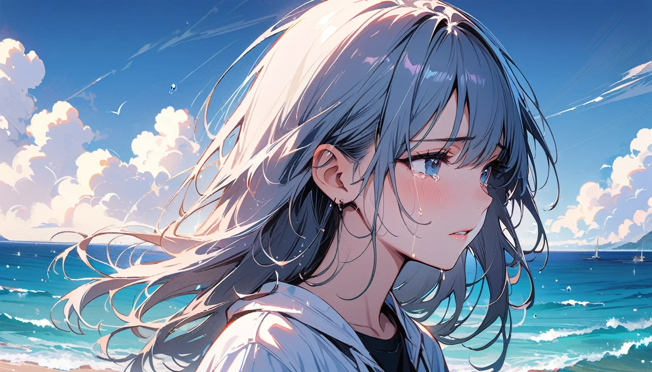 (masterpiece, Highest quality:1.2), 1 Girl, alone,Eyes open,Tropical atmosphere,Ocean,Are crying