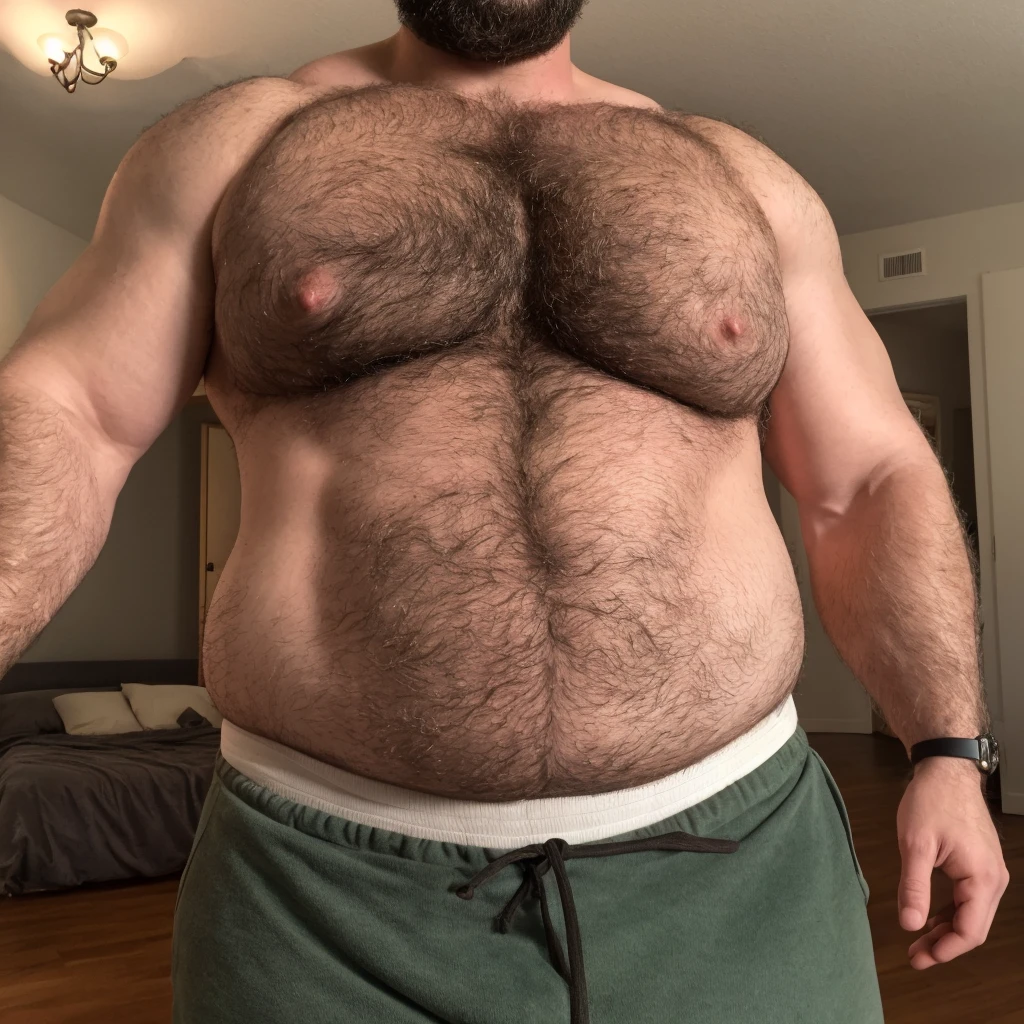 8K HDR Very Extremely Realistic Very Detailed High Quality 8K HDR Very Realistic 46 year old daddy rugged beefy big thick burly chubby bodybuilder muscle bears man, 8KHDR very realistic beared big daddy muscle bear, and 8KHDR very realistic detailed rugged burly man in shorts, 8KHDR very realistic hair, 8KHDR very realistic beards, 8KHDR very realistic thick chubby fat neck, 8KHDR very realistic neck lines, 8KHDR very realistic detailed neck, 8KHDR very realistic burly chest, 8KHDR very realistic detailed hairy burly chest and arms, 8KHDR very realistic detailed hairy burly chest and arms, 8KHDR very realistic burly muscle bear body, 8KHDR very realistic nipples, 8KHDR very realistic burly muscle bear body, 8KHDR very realistic face, 8KHDR very realistic detailed face, 8KHDR very realistic eyes, 8KHDR very realistic detailed eyes, 8KHDR very realistic pupils, 8KHDR very realistic detailed pupils, 8KHDR very realistic head, 8KHDR very realistic waist, 8KHDR very realistic facial features, 8KHDR very realistic burly arms, 8KHDR very realistic elbows, 8KHDR very realistic hands, 8KHDR very realistic pecs, 8KHDR very realistic belly, 8KHDR very realistic human man body, 8K HDR very realistic bellybutton, 8KHDR very realistic wrists, 8KHDR very realistic fingers, 8KHDR very realistic fingernails, 8KHDR very realistic shoulders, 8KHDR very realistic mouth, 8KHDR very realistic lips, 8KHDR very realistic mens clothing, 8KHDR very realistic detailed mens clothing. 8KHDR Very Realistic Hairy Bearded Burly Muscle bear Photoshoot, 8KHDR Very Realistic Ultra-detailed, 8KHDR very realistic detailed bedroom surroundings, 8KHDR very realistic surroundings lighting, No Deformities, An ultra-realistic photograph captured with a Sony α7 III camera, equipped with an 85mm lens in F 1.2 aperture, The cutting-edge Midjourney v5, ( best quality, highres, realistic:1.37), Super real detailed skin, Ultra-detailed, Photorealistic 1.4, hyper photorealism, 8K HDR Clear HDR Quality,