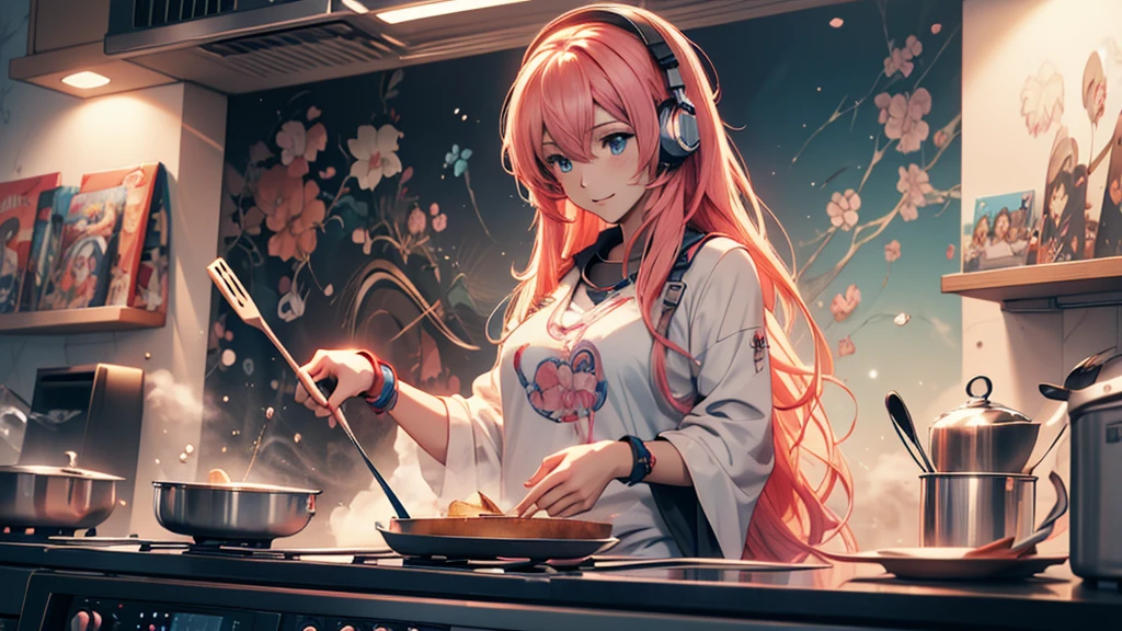 Woman wearing headphones, Anime Style 4 k, anime wallpaper 4k, anime wallpaper 4k, 4k anime wallpaper, anime art wallpaper 4k, anime art wallpaper 4k, Anime Style. 8k, Anime atmosphere, , Ultra HD Anime Wallpaper, Anime Art Wallpaper 8K, Anime Background,landscape、cooking、cooking