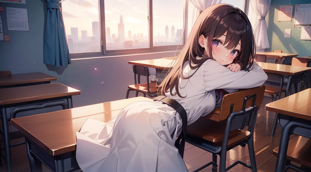 (Highest quality、detailed、masterpiece、8K)、(2Cute girl)、((Hug from behind))、Redness、high school girl、classroom