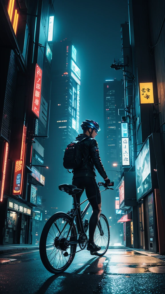 Night view、nature、relax、refresh、Illustration effect for posters and magazines, cyber punk、bike