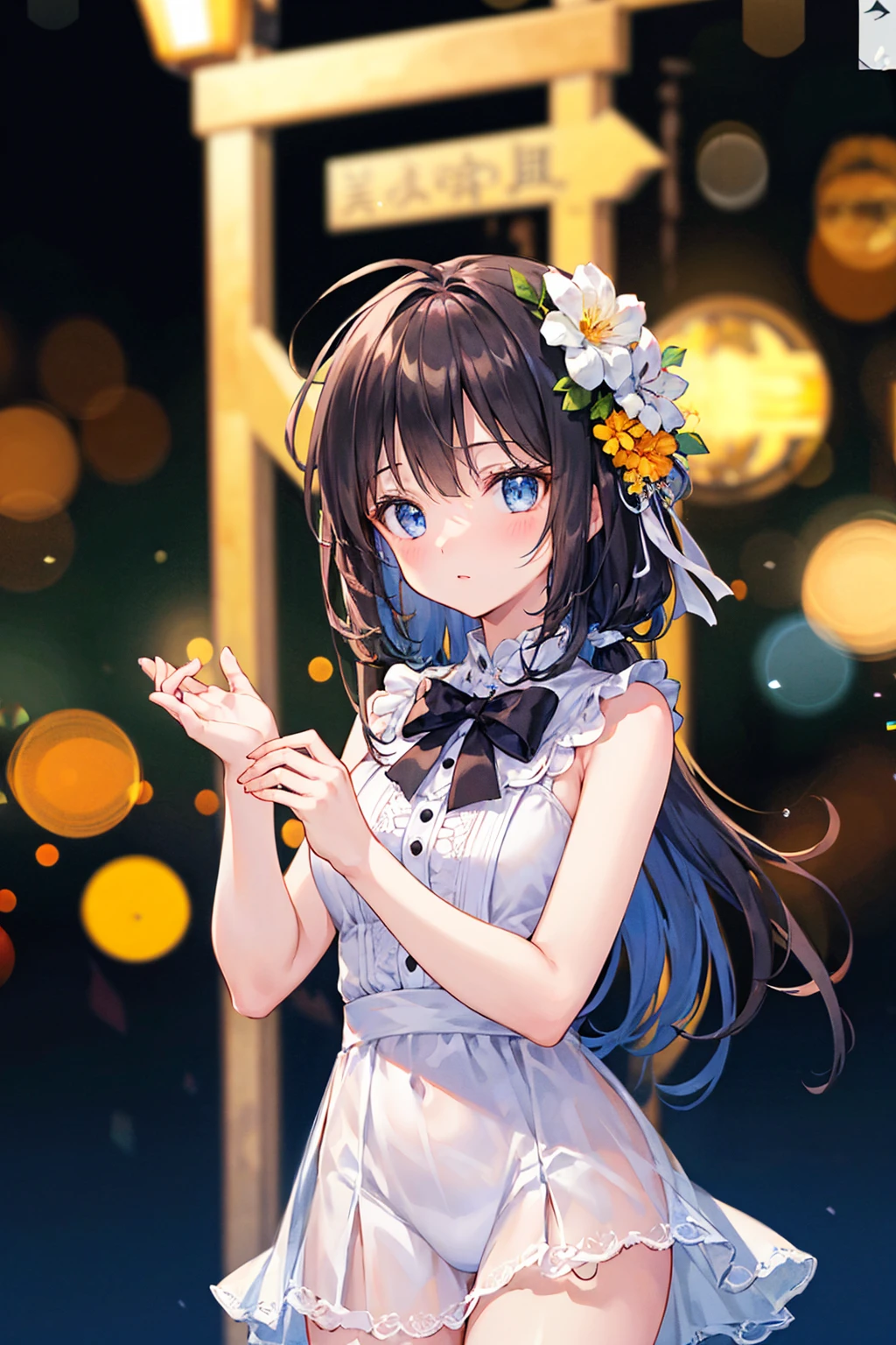 high quality、最high quality、Complete limbs、Ultra-high resolution、Shining Eyes、Full hands and fingers、Slender beauty、、Black Hair、White dress、White skin、beautiful、((最high quality)), (Very detailed), (High-definition CG synthesis 8K wallpaper), 高いly detailed, 高い-definition raw color photos, Professional photography, (((Bokeh))), Written boundary depth,Underwear visible