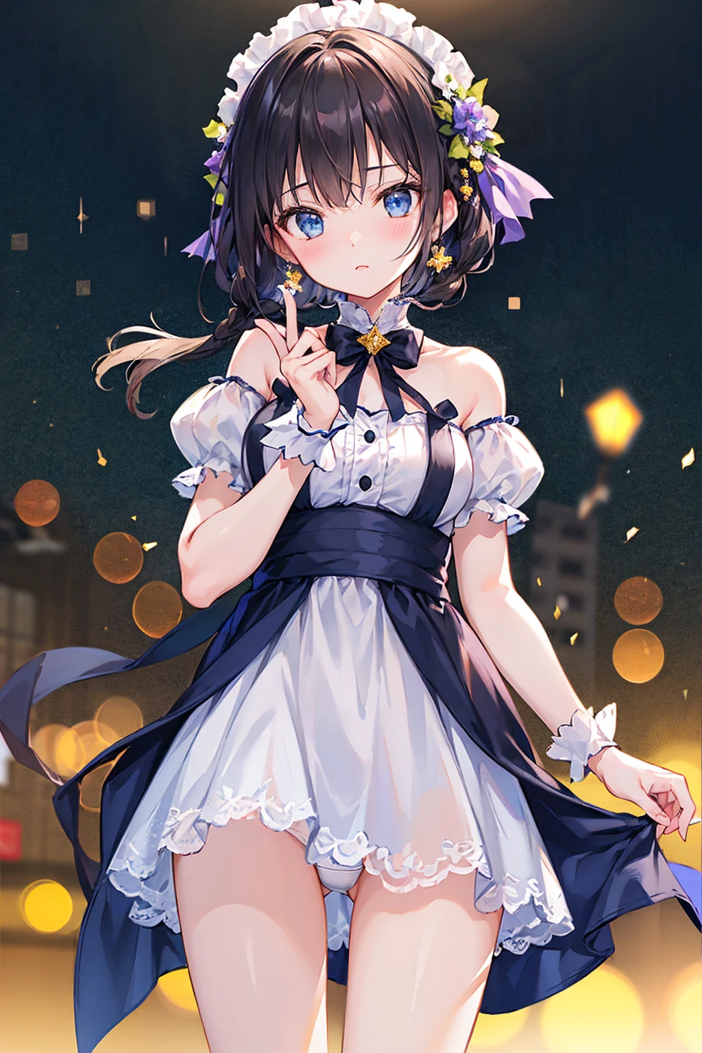 high quality、最high quality、Complete limbs、Ultra-high resolution、Shining Eyes、Full hands and fingers、Slender beauty、、Black Hair、White dress、White skin、beautiful、((最high quality)), (Very detailed), (High-definition CG synthesis 8K wallpaper), 高いly detailed, 高い-definition raw color photos, Professional photography, (((Bokeh))), Written boundary depth,Underwear visible