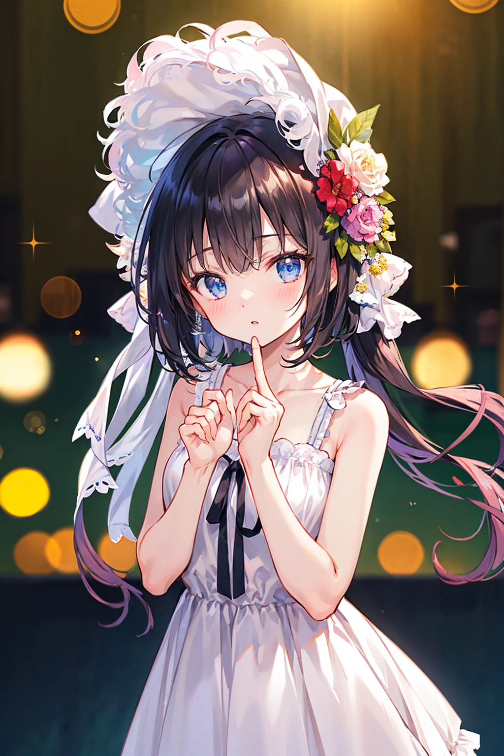 high quality、最high quality、Complete limbs、Ultra-high resolution、Shining Eyes、Full hands and fingers、Slender beauty、、Black Hair、White dress、White skin、beautiful、((最high quality)), (Very detailed), (High-definition CG synthesis 8K wallpaper), 高いly detailed, 高い-definition raw color photos, Professional photography, (((Bokeh))), Written boundary depth,Underwear visible