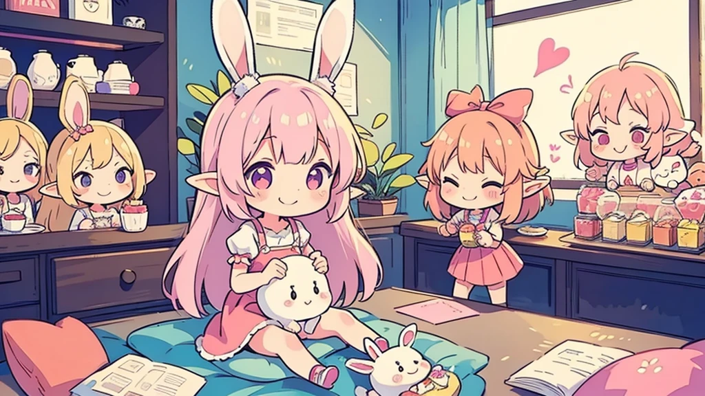 Bunny ears、Chibi Girl Elf、Pink pop room、 smile