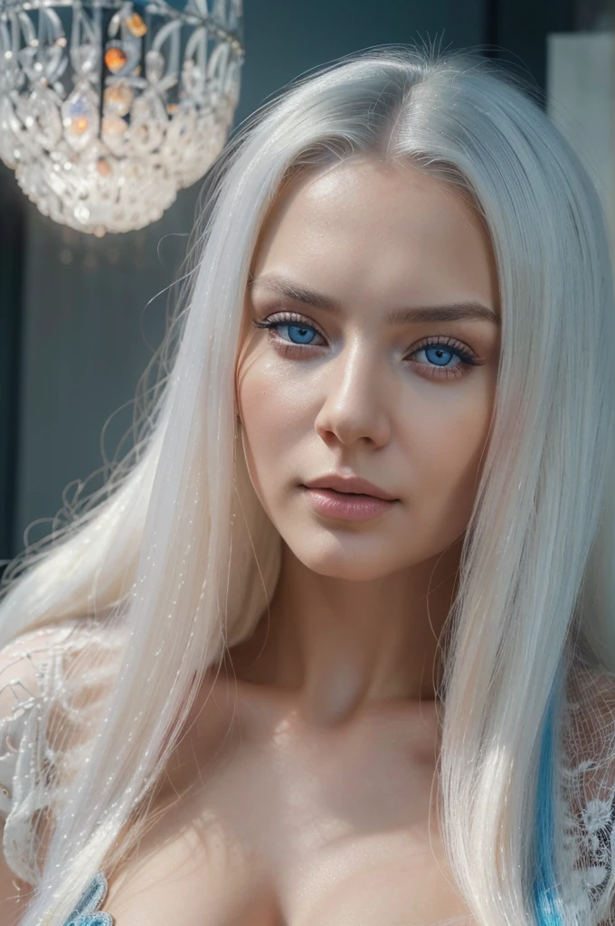 a beautiful russian woman natalia petrovna, with long white hair, intricate detailed face, piercing blue eyes, (best quality,4k,8k,highres,masterpiece:1.2),ultra-detailed,(realistic,photorealistic,photo-realistic:1.37),portrait, highly detailed,vivid colors,natural lighting, big tits