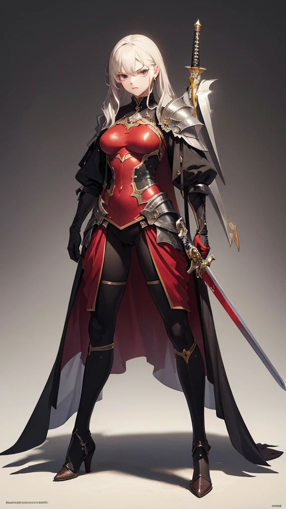 (masterpiece, 4K ,Super detailed:1.2), (anime:1), (Perfect quality), (anger), (((Adult body))), The whole body is shown, View Viewer, Holding a longsword, Adult women, tall, Full Body Art, Knight's full plate decorated armor, Silver Cape, Perfect detail, Desperate look, Ultra violent women, Powerfully々And, Muscular