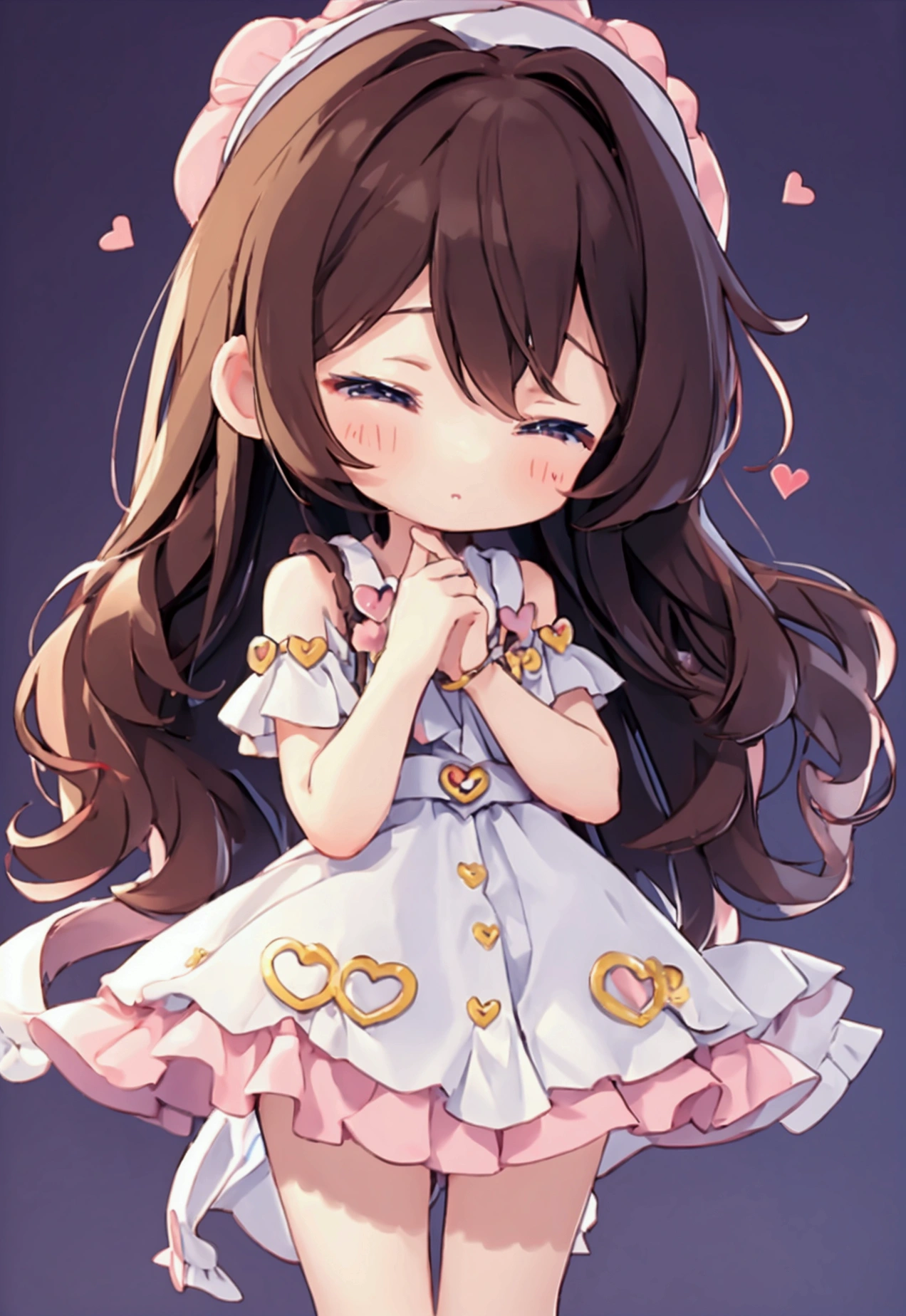 Cute style chibi girl, heart, soft, colorful, delicate, Expressive, texture, sharp, Brown and navy